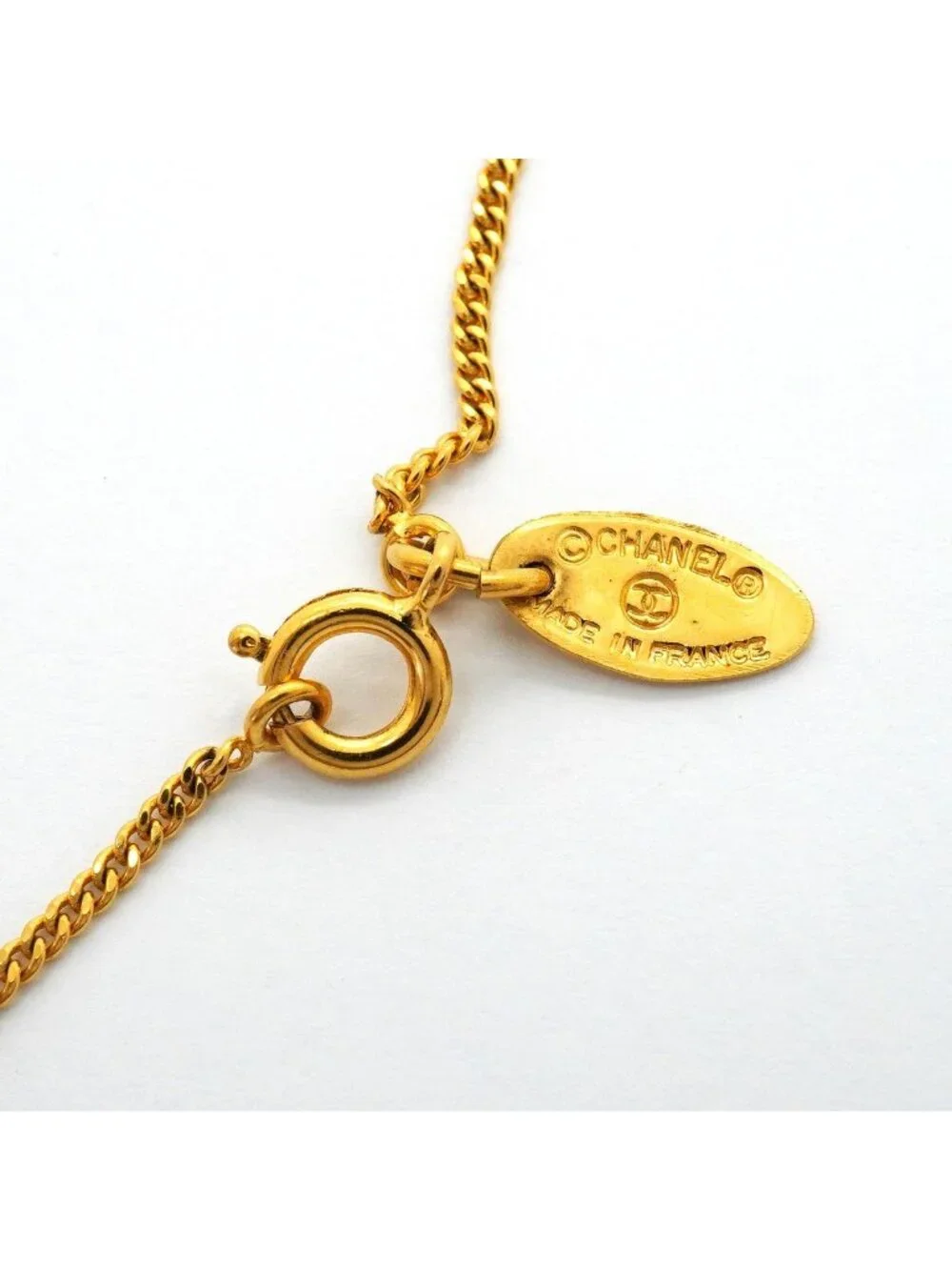 Chanel Necklace Vintage CC Logo Gold Plated Rhinestone